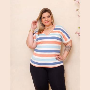 Imagem de Blusa Feminina Manga Curta Verão Com decote em V Plus Size - Rosana Fa