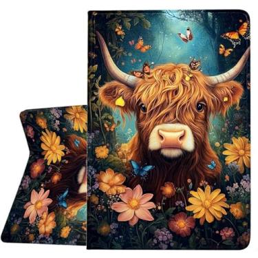 Imagem de ZHJLZQAI Capa para Samsung Galaxy Tab A11+ / Tab A9+ 11 polegadas 2025/2023, couro protetor fino, despertar/hibernar automaticamente, suporte de ângulo de visão ajustável. Art Highland Cow