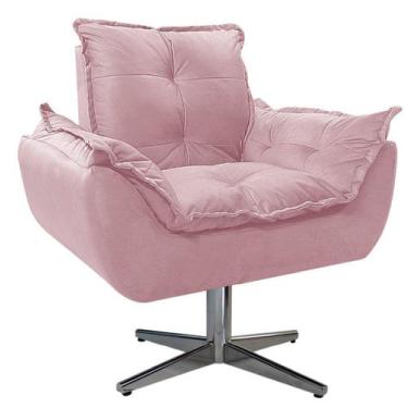 Imagem de Poltrona Opala Base Giratória de Metal Suede Rosa Bebê - Doce Sonho Mó