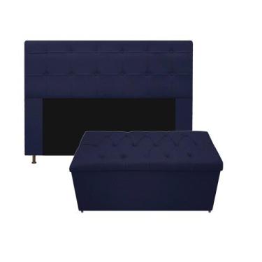 Imagem de Kit Cabeceira e Calçadeira Baú Estofada Mel 195 cm King Size Com Capit