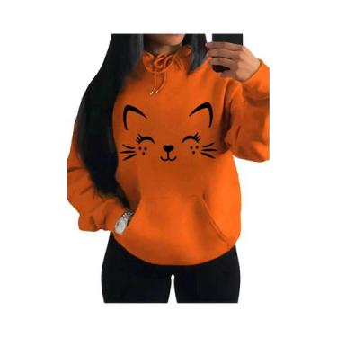 Imagem de Moletom Feminino Com Estampa De Gato Feliz Moda Casual Streetwear Hip 
