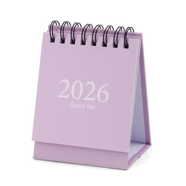 Imagem de Calendário de Mesa Mini 2026-2027, Janeiro de 2026 a Julho 2027 19 Meses Formato Mesa Páginas Virar Calendário Pequeno Encadernação Espiral Dupla e Adesivos Ideal Casa Escritório e Escola (Roxo)