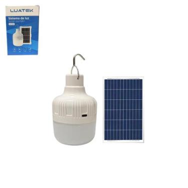 Imagem de Lâmpada LED Bulbo Portátil Recarregável Com Painel Solar Emergência Pe