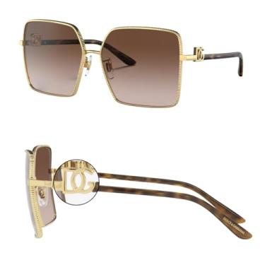 Imagem de DOLCE & GABBANA DG2279 Óculos de sol metálicos quadrados com logotipo cruzado DG com kit de óculos de luxo