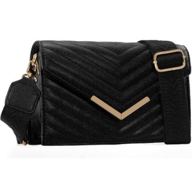 Imagem de MOJISOLO Bolsa tiracolo feminina clássica acolchoada de couro vegano com alça larga ajustável, Preto, Small, Bolsas transversais femininas