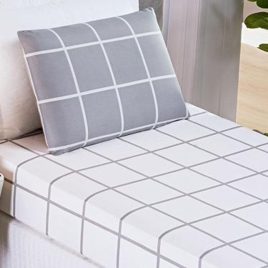 Imagem de Jogo de Lençol Minimalista Solteiro 2 Peças Percal 200 Fios Quadriculado - Cinza - 100% Poliéster