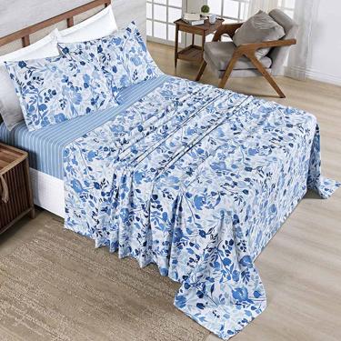 Imagem de Jogo de Lençol Benim King 4 Peças Micropercal 400 Fios Estampado - Loli Azul Floral - 100% Poliéster