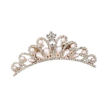 Imagem de Clipe De Coroa De Princesa Para Crianças Com Cristais, Pérolas E Stras