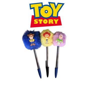 Imagem de 03 Canetas com Pompom Toy Story Woody Buzzlightear Wendy esferográfica