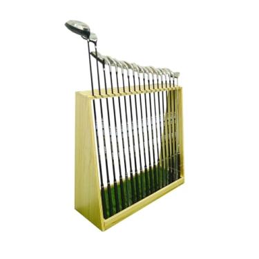 Imagem de Rack para tacos de golfe, suporte para tacos de golfe, suporte de exibição de madeira para 18 tacos, ideal para tacos de golfe, tacos de bilhar e varas de pesca, perfeito para garagem ou sala de
