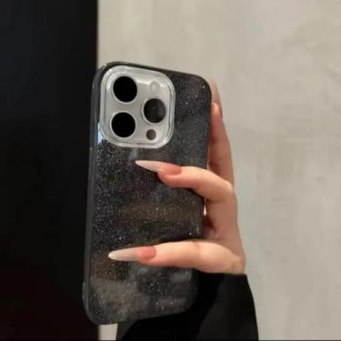 Imagem de Capa protetora de silicone de luxo à prova de choque para iPhone 11, 12, 13, 14, 15, 16e, 16 Pro Max Plus (para iPhone 16 Plus/preta)