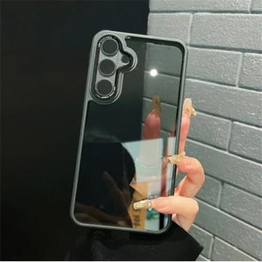 Imagem de Capa protetora rígida de acrílico transparente com borda de silicone para Samsung S23fe S22 S24 Ultra Plus A55 A54 A35 A34 (para Samsung S22/Preto)