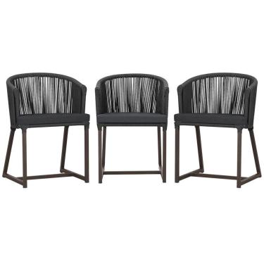 Imagem de 3 Cadeiras De Jantar Noronha Marrom Corda Náutica E11 Trama Preto