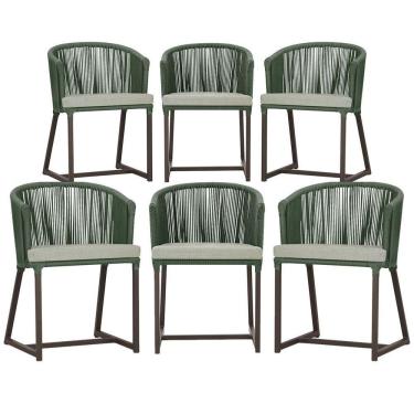 Imagem de 6 Cadeiras De Jantar Noronha Marrom Corda Náutica E3 Trama Verde