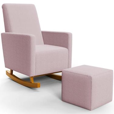 Imagem de Poltrona De Amamentação Com Balanço E Puff Ravena W01 Bouclê Rosê - Lyam Decor