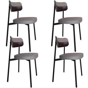 Imagem de Kit 04 Cadeiras Estofada Para Sala De Jantar Astrid Preto C01 Linho Cinza Courino Café - Lyam Decor