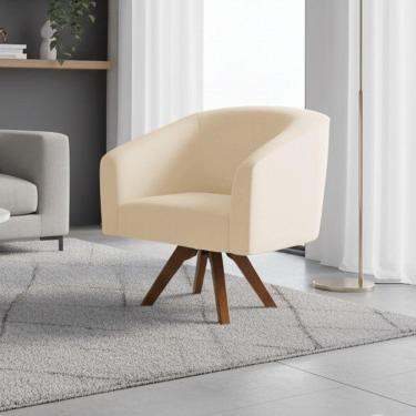 Imagem de Poltrona Sala Decorativa Stella Base De Madeira Giratória Mm30 Sintético Pu D03 - D'rossi Bege
