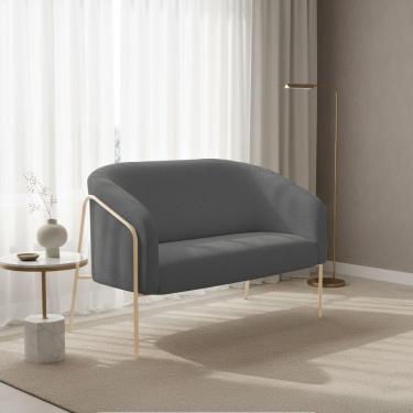 Imagem de Sofá 2 Lugares Namoradeira Stella Base Industrial Alta Champanhe Bouclê D03 - D'rossi Cor Grafite