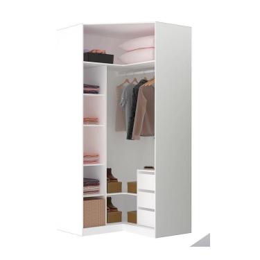 Imagem de Guarda Roupa Canto Closet Sem Portas 3 Gavetas, Cabideiro, 5 Prateleiras Prime Luciane Móveis