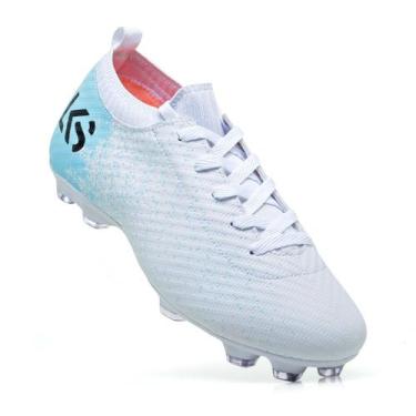 Imagem de Chuteira Campo Masculina Feminina 7 Lks, Branco/Turquesa, Unissex