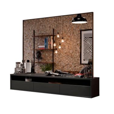 Imagem de Bancada Suspensa Para Salão De Beleza Cabeleireiro Balcão De Barbearia Suspensa Life 1.12 - Preto - Moveisaqui