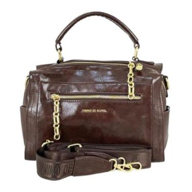 Imagem de Bolsa Baú Média Transversal Estonada Couro PU com 6 Bolsos - Pavão De 