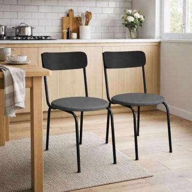 Imagem de Kit 2 Cadeiras De Jantar Malva Encosto Preto E Assento Cinza Ferro Preto - Pallazio