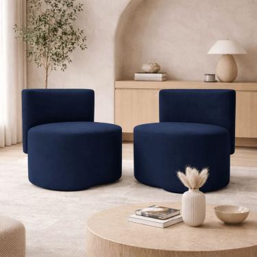 Imagem de Kit 2 Puff Orgânico Feijão Curvo Redondo Com Encosto Sala Quarto Confortável Resistente Suede Azul