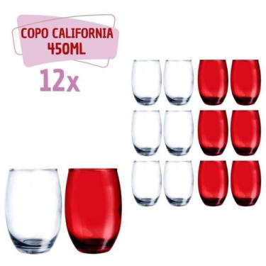 Imagem de Kit 12 Copo de Vidro 450ml 6 Vermelho e 6 Transparente California - PR