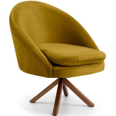 Imagem de Poltrona Decorativa Base Giratória de Madeira Rafa C06 Veludo Mostarda