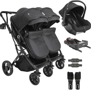 Imagem de Carrinho Kiddo Gemeos Bebe Conforto Colinho Base ISOFIX Vox Preto