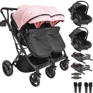 Imagem de Carrinho Kiddo Gemeos 2 Bebe Conforto Colinho 2 Base ISOFIX Vox II Rosa