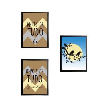 Imagem de Kit 3 Quadros Decorativos Fé E Gratidão Pássaros