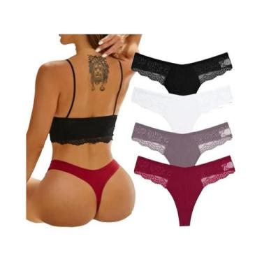 Imagem de Calcinhas G-string De Algodão Com Renda Para Mulheres 4PCS Lingerie Se