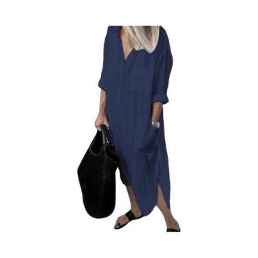 Imagem de Vestido Feminino Casual De Verão Em Algodão E Linho, Elegante, Cor Sól