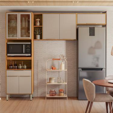 Imagem de Cozinha Modulada com Vidro Reflecta 3 Peças em MDF Plena Demóbile - Cinamon/Nude Prime TX