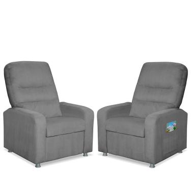 Imagem de Kit 2 Poltronas Do Papai Reclinável Suede Confortável Cinza Tucanos Estofados