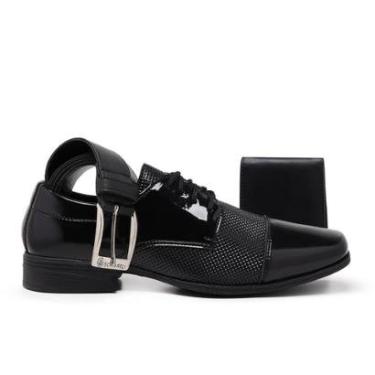 Imagem de Kit Sapato Social Masculino Bico Quadrado Confort Leve Macio Dia Dia+Carteira+Cinto-Mas...