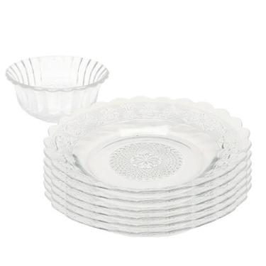 Imagem de Jogo 6 Pratos e 6 Tigela Bowl Tripoli Aparelho De Jantar Vidro Transpa