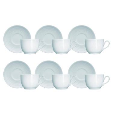 Imagem de Kit 06 Xícara Chá Pires Azul Vintag Chevron Germer Porcelana