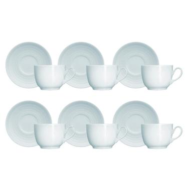 Imagem de Kit 06 Xícara Chá Pires Azul Vintag Chevron Germer Porcelana