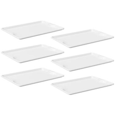 Imagem de Kit 6 Bandejas Servir 48x33cm Plástico Branco Coza Uno Horeca Restaura