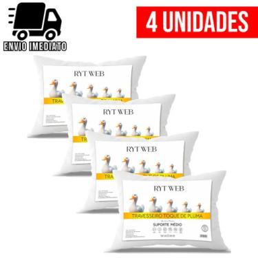 Imagem de Kit 4 Travesseiro Pluma de Ganso Premium Macio Conforto Hotel Luxo Ant