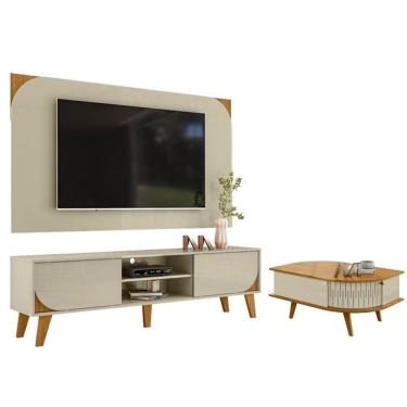 Imagem de Rack Bancada E Painel Para Tv Duna Com Mesa De Centro Indianápolis Cumaru Opala- Madetec