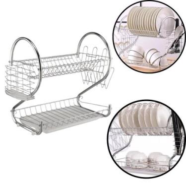 Imagem de Escorredor de Louças Aço Inox Com Suporte de Talher e Copos e Bandeja 