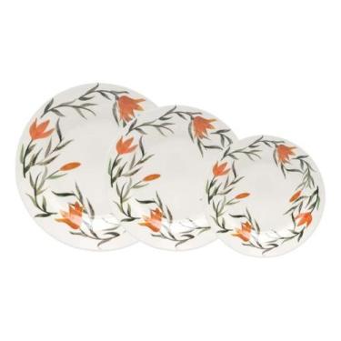 Imagem de Kit Jogo Pratos Jantar Para 4 Pessoas 12Pçs Oxford Lírios - Genérico