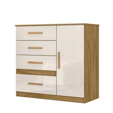 Imagem de Comoda Venus Quarto com 4 Gavetas e 1 Porta - Moval, Freijo/Off White