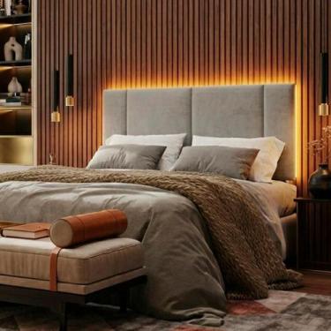 Imagem de Cabeceira Casal Estofada com LED - VNS Concept, Suede Cinza