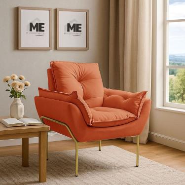 Imagem de Poltrona Decorativa Opala Amamentação Para Sala Base De Ferro Dourada Suede ME-ecommerce