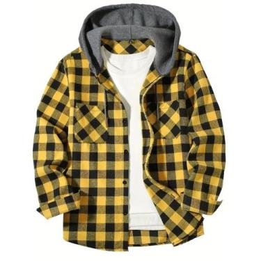 Imagem de Camisa Masculina Slim Fit Com Capuz E Estampa Xadrez, Jaqueta Casual D